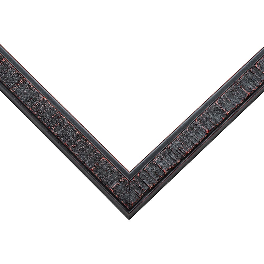 Modern Red Picture Frame corner detail showing distressed black finish with vibrant red accent in slim 0.75 inch contemporary profile