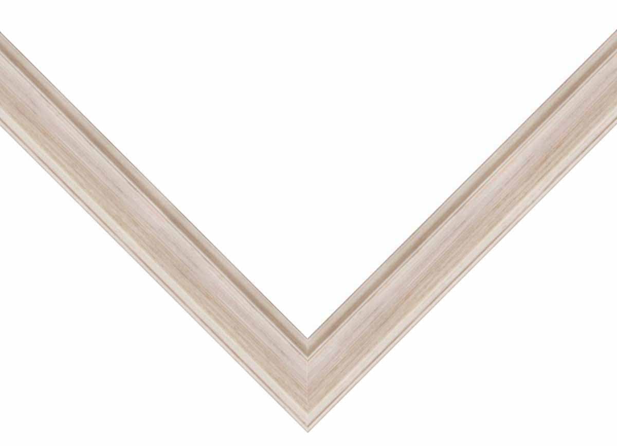 Coastal White Picture Frame corner detail showing whitewashed wood finish with natural grain texture in substantial 1.75 inch profile