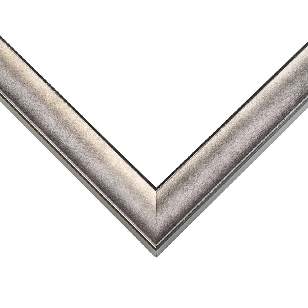 Iron Ore Silver Picture Frame corner detail showing smooth metallic silver finish in substantial 1.25 inch contemporary profile