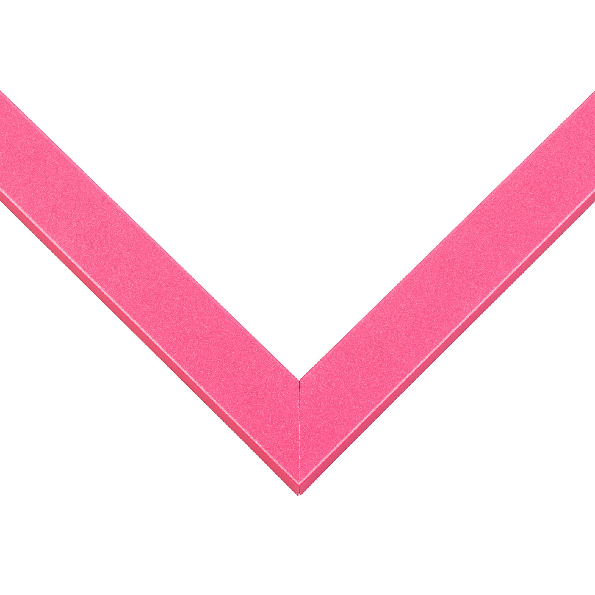 Pink Wood picture frame corner detail showing vibrant pink finish with clean modern profile and precision craftsmanship