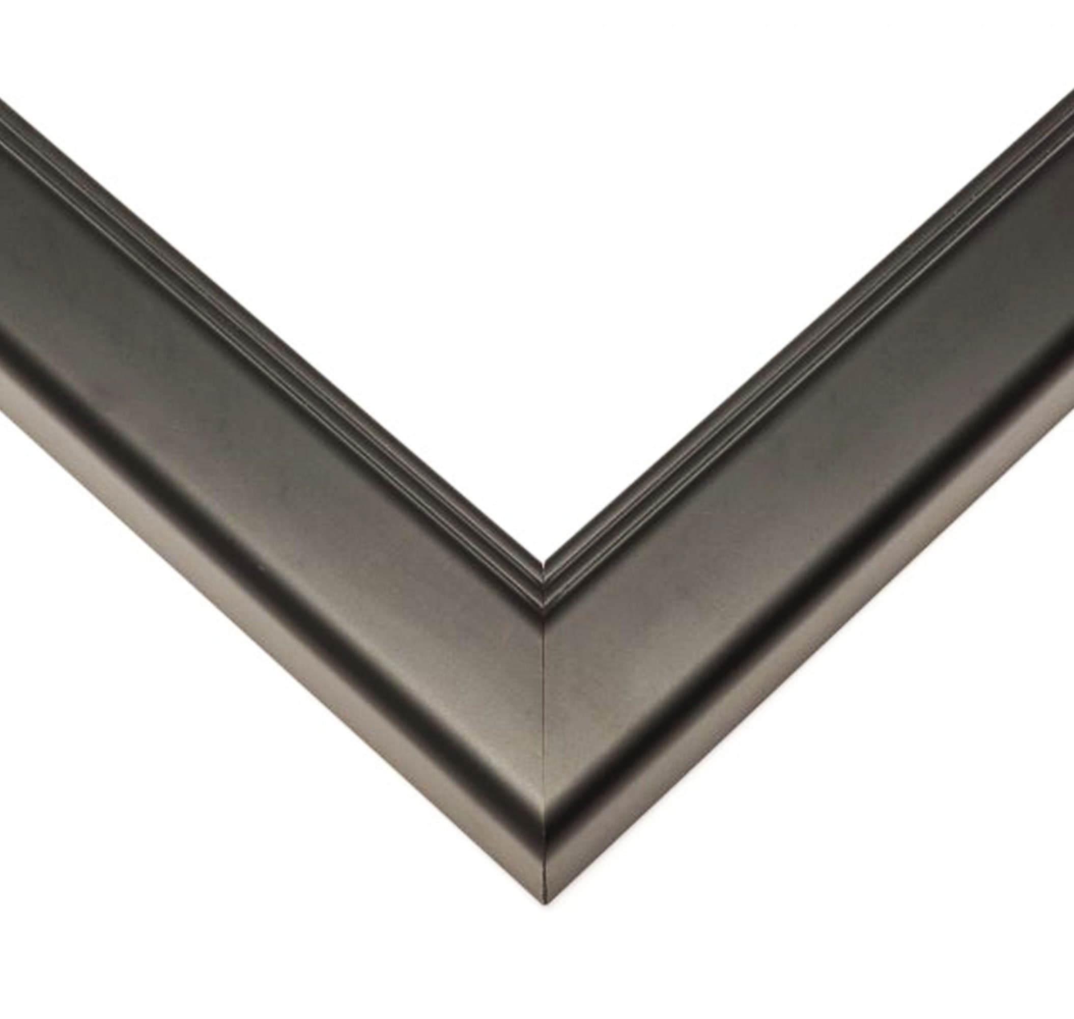 Modern Black picture frame corner detail showing substantial 1.5 inch stepped profile with rich black finish and precision craftsmanship