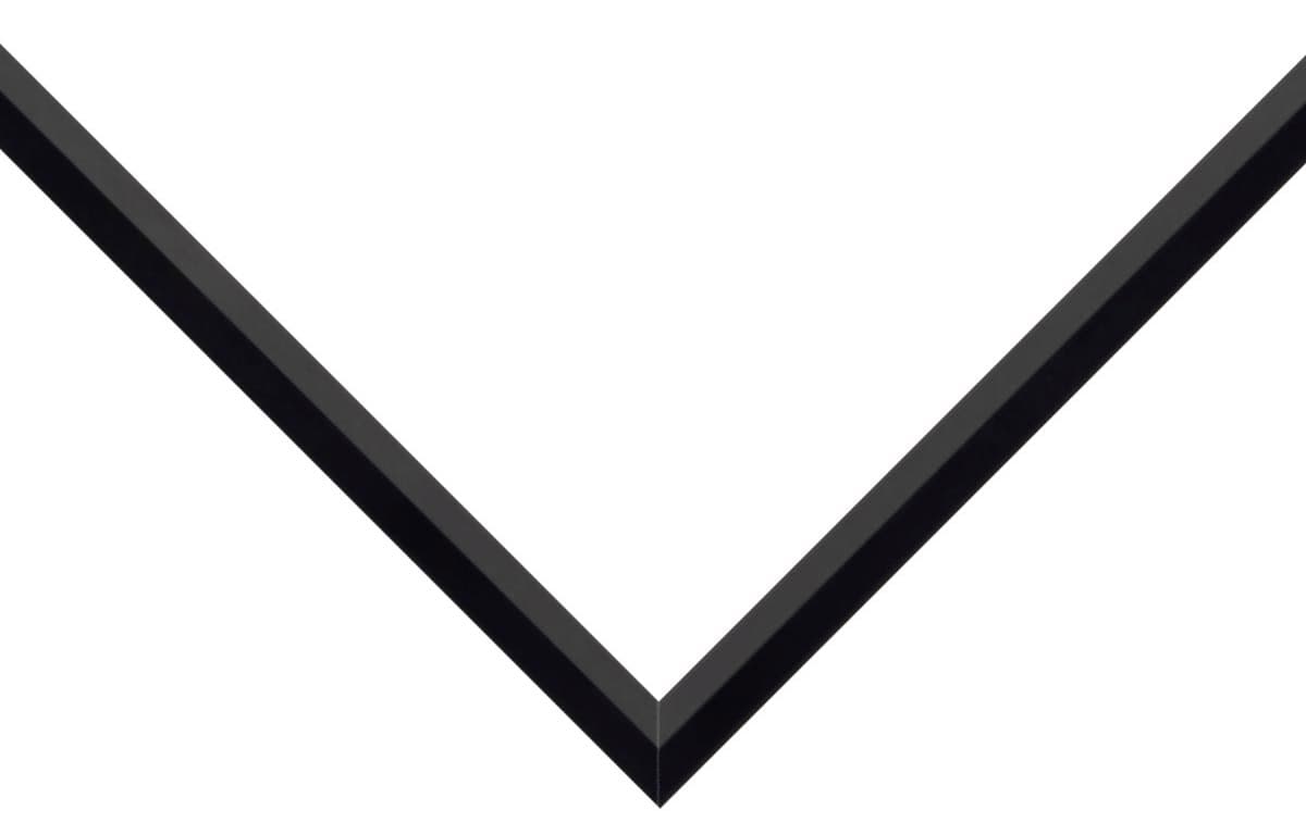 Black Peak Picture Frame corner detail showing angular peaked profile with smooth black finish in distinctive 1 inch architectural design